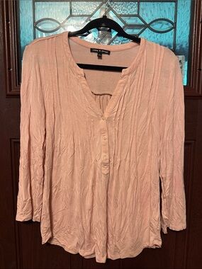 Cable & Gauge Soft Blush Button-Front Pintuck Top